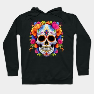 Cute Flowery Sugar Skull Colorful Day of the Dead Hoodie